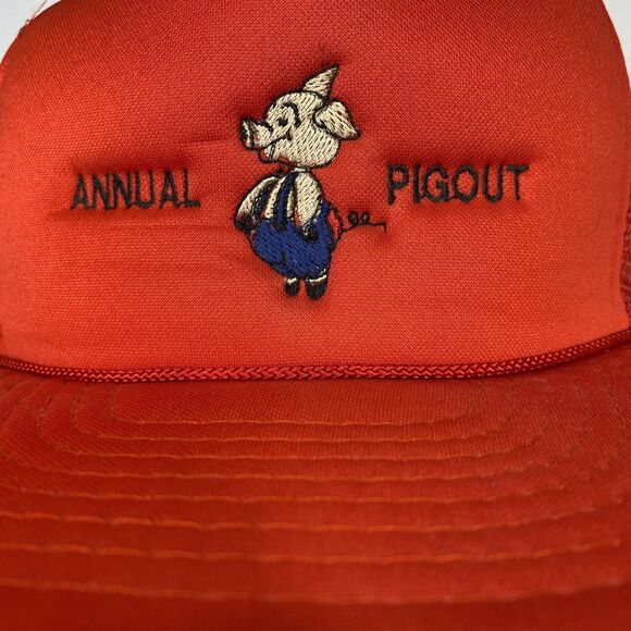 Vtg Annual Pigout Trucker Hat Red Snap Back Gold Medal BBQ Block Party Tailgate - Picture 1 of 12